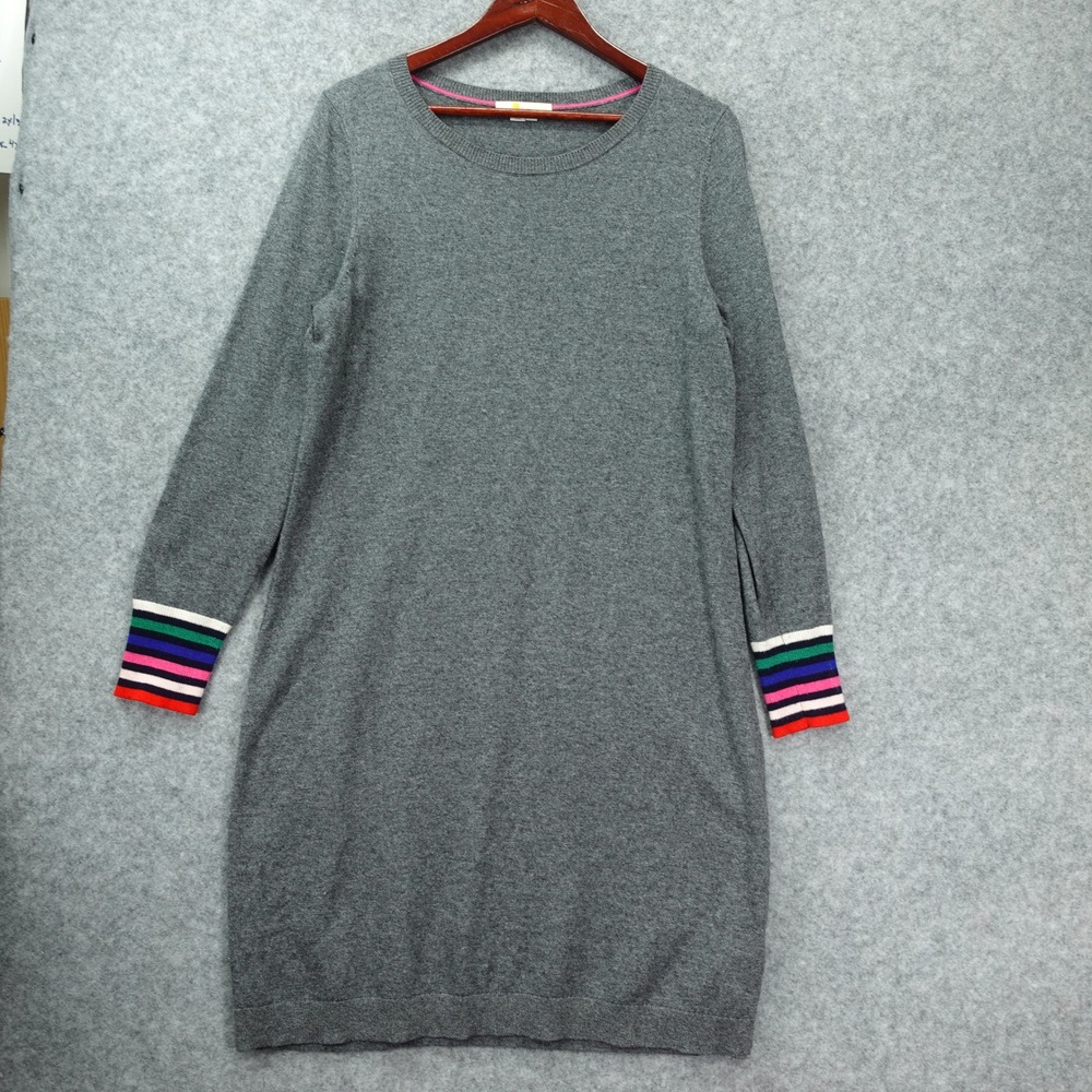 Mod Preppy Stripe Sweater Dress L Charcoal Gray Wool Cashmere Boden Washable